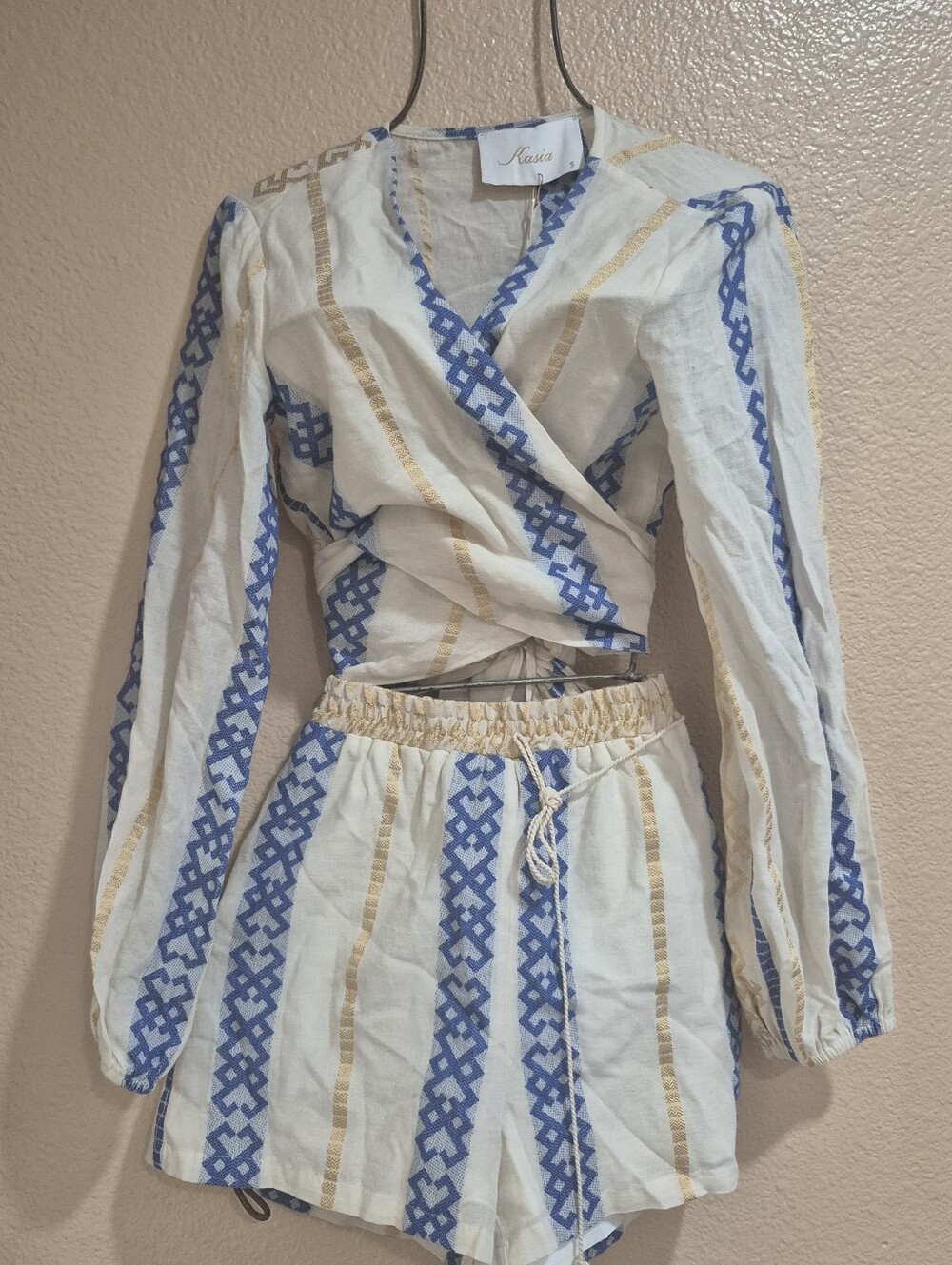 Kasia Two-Piece Blue & Gold Striped Set